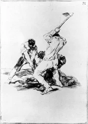 Trois hommes creusant